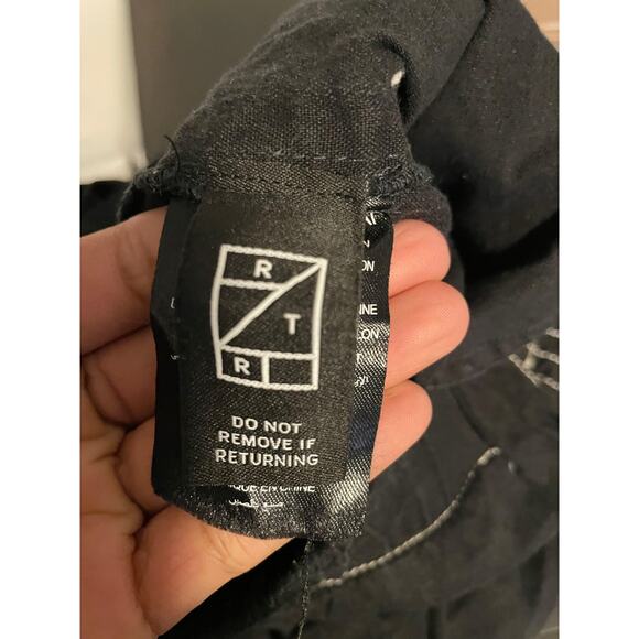 Jonathan Simkhai Pants Womens 12 Black Linen Blend Contrast Stitch Wide Leg - Picture 3 of 8